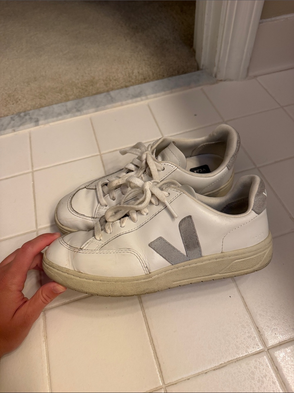 Veja Women’s V-12 Sneaker- White with Light Blue Accents - Picture 6 of 6